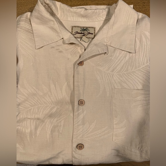 Jamaica Jaxx Mens Silk Button Down Shirt, Palm Print, Large, Good Condition - Picture 2 of 16